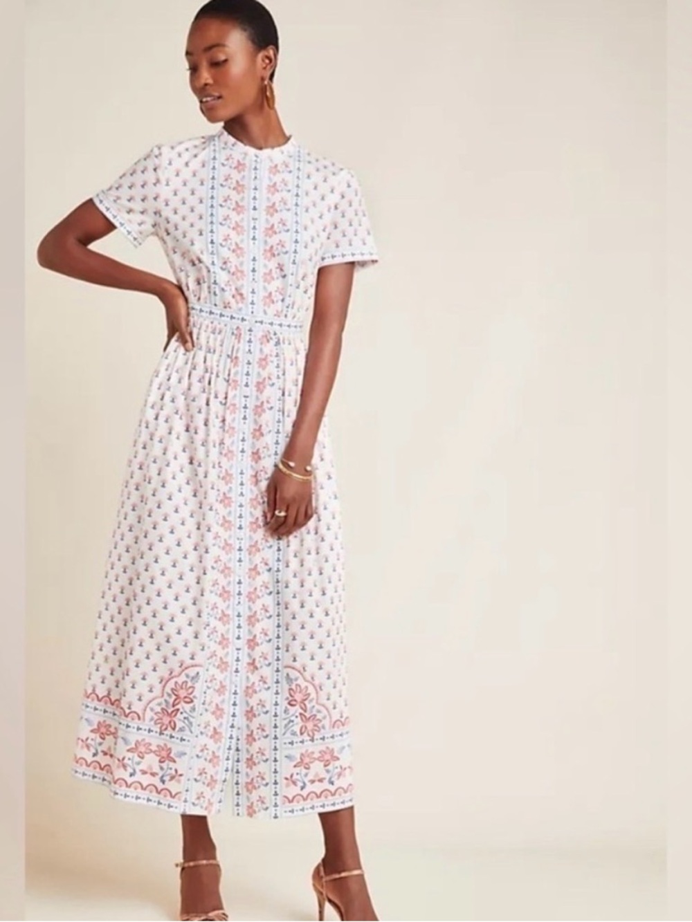 Gal Meets Glam Alisa Cream Dress with Red and Navy Floral Embroidery